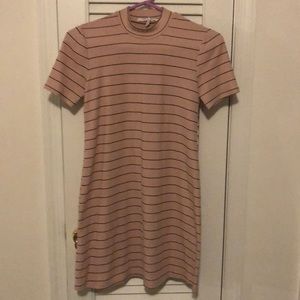 Light pink tee shirt dress with black stripes